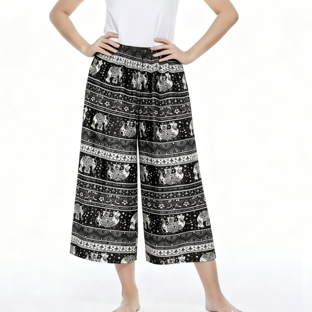 กางเกงช้างแฟชั่นเอวยางยืด มีเชือกผูก  ใส่สบาย ผ้านุ่ม ไม่ตกสี 756-1 รูปที่ 2