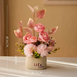 บอนไซ ดอกไม้ประดิษฐ์พรีเมี่ยมสมจริง ตกแต่งดอกไม้ปลอม ตกแต่งบ้าน ห้องนั่งเล่น ต้นไม้เขียวปลอมกระถาง