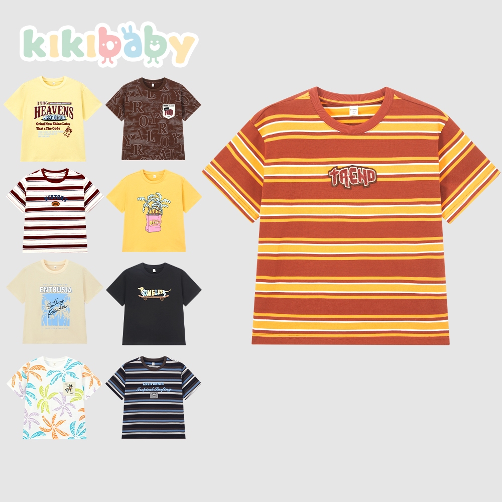 [130-160]kikibaby เสื้อยืดแนวสตรีท โอเวอร์ไซส์ เสื้อยืด สำหรับเด็กโต เสื้อลายทางTB