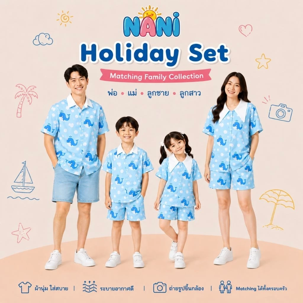 ชุดคู่แม่ลูก [NANi Holiday] ชุดเซ็ตแม่ลูก ผ้าไหมอิตาลีพรีเมียม ลายใหม่ไม่ซ้ำใคร ใส่สบาย ไม่ร้อน พร้อมส่ง