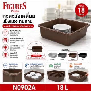 Figure กะบะเก็บจาน กะละมังเหลี่ยม กะบะสี่เหลี่ยมพลาสติก Food grade สีน้ำตาล, เทา งานเกรด A จุ 18 ลิตร