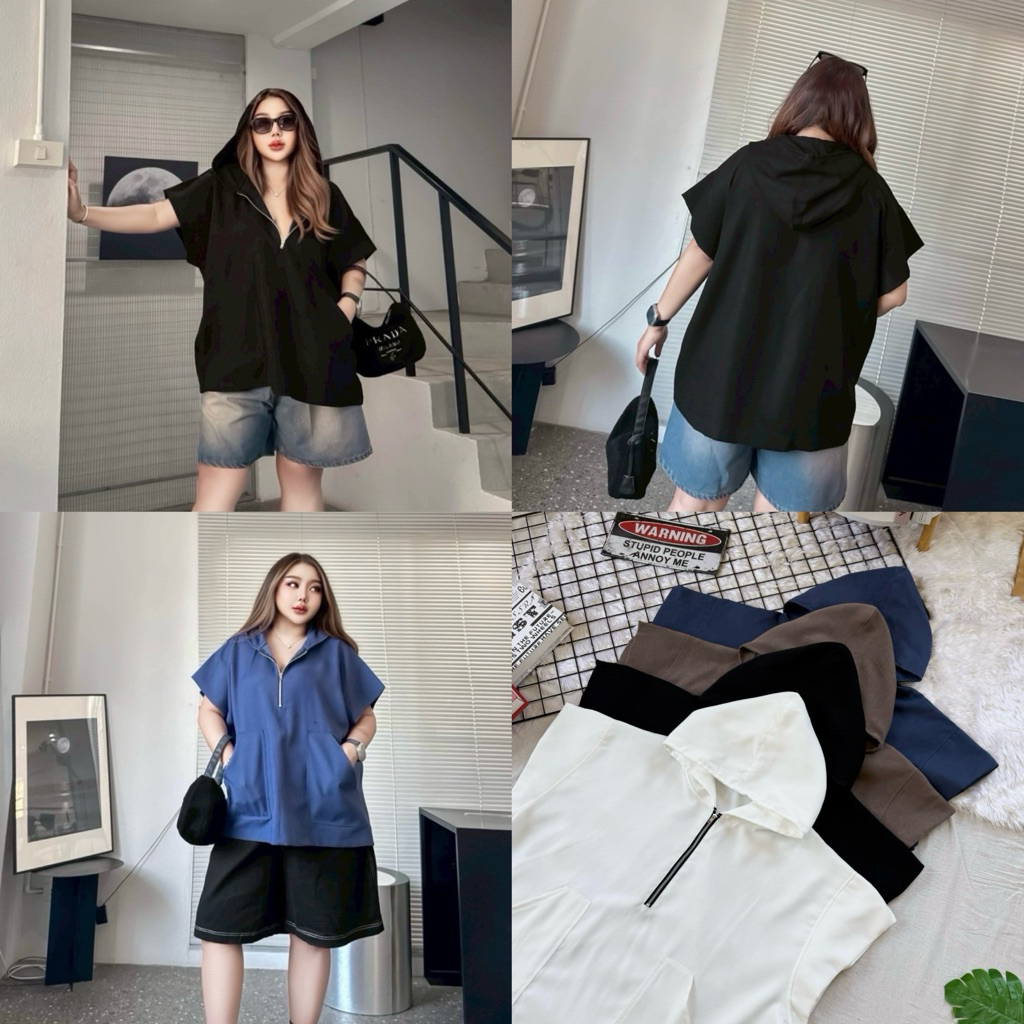 เสื้อสเวตเตอร์แขนสั้นไหล่ตก ทรง oversize40-54”