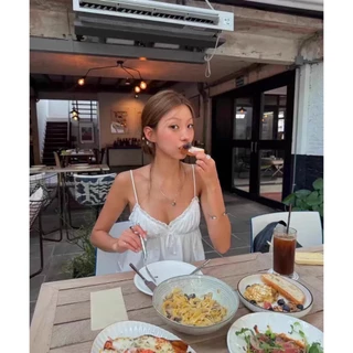 BY IRA (2026-153) Crystal Top เสื้อสายเดี่ยวไตล์ลูกคุณหนู แต่งระบาย สายปรับได้