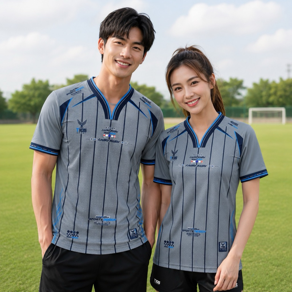 เสื้อกีฬา คอวี พิมพ์ลาย ผ้าไมโครใส่สบาย ใส่ได้ทั้งผู้หญิงและผู้ชาย ส่งจากไทย
