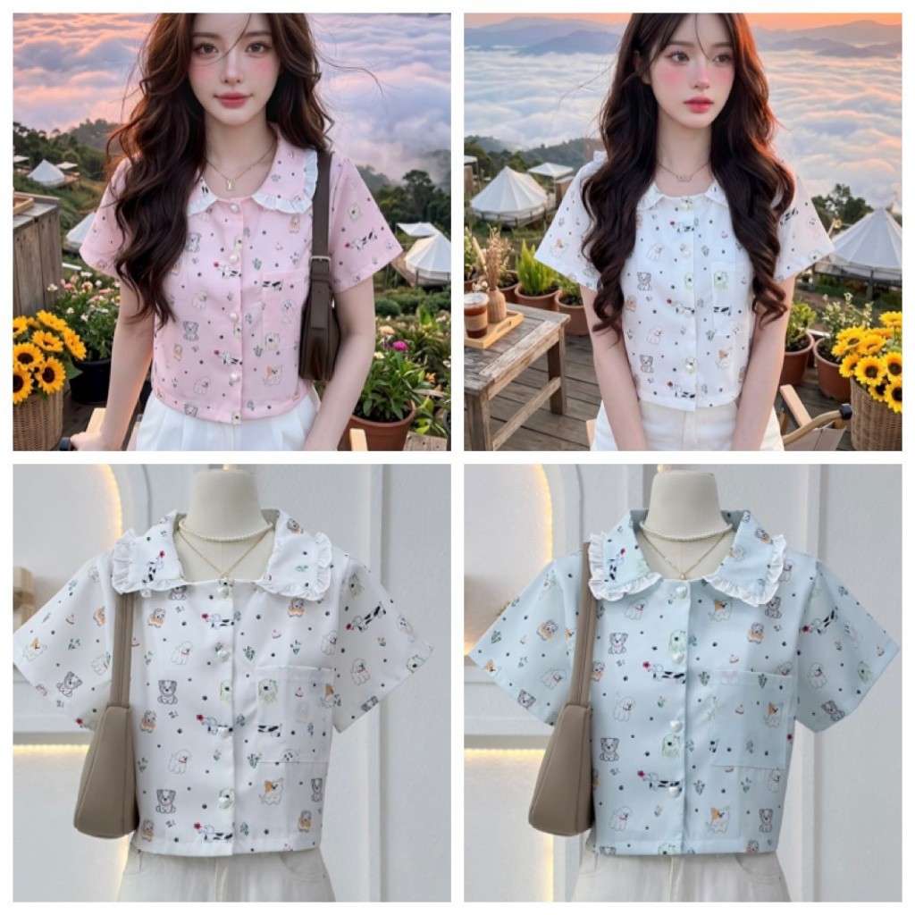 ป้าย Heaha เสื้อผ้ายีนส์มิลินพิมพ์ลายน่ารัก อก 40 นิ้ว ยาว 17.5 นิ้ว (ครอป)