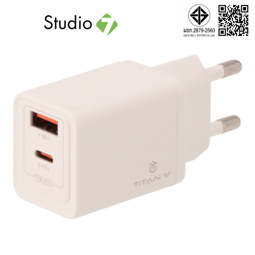 อะแดปเตอร์ TITANV Wall Charger 1 USB-A / 1 USB-C 33W GaN TI-WC04 White by Studio7