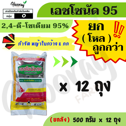 🔥ยกโหล🔥 เอชโซนัด95 500 กรัม x 12 ถุง ( 2,4 ดี โซเดียม ) ( หมาแดง ) หมาผง ยาหัวคันนา กำจัดวัชพืช