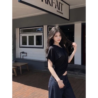 (พร้อมส่ง ดำ น้ำตาล) Mira Drape เสื้อคอกว้างใส่เปิดไหล่ได้ - 10076 TAG WG.WE 🇰🇷