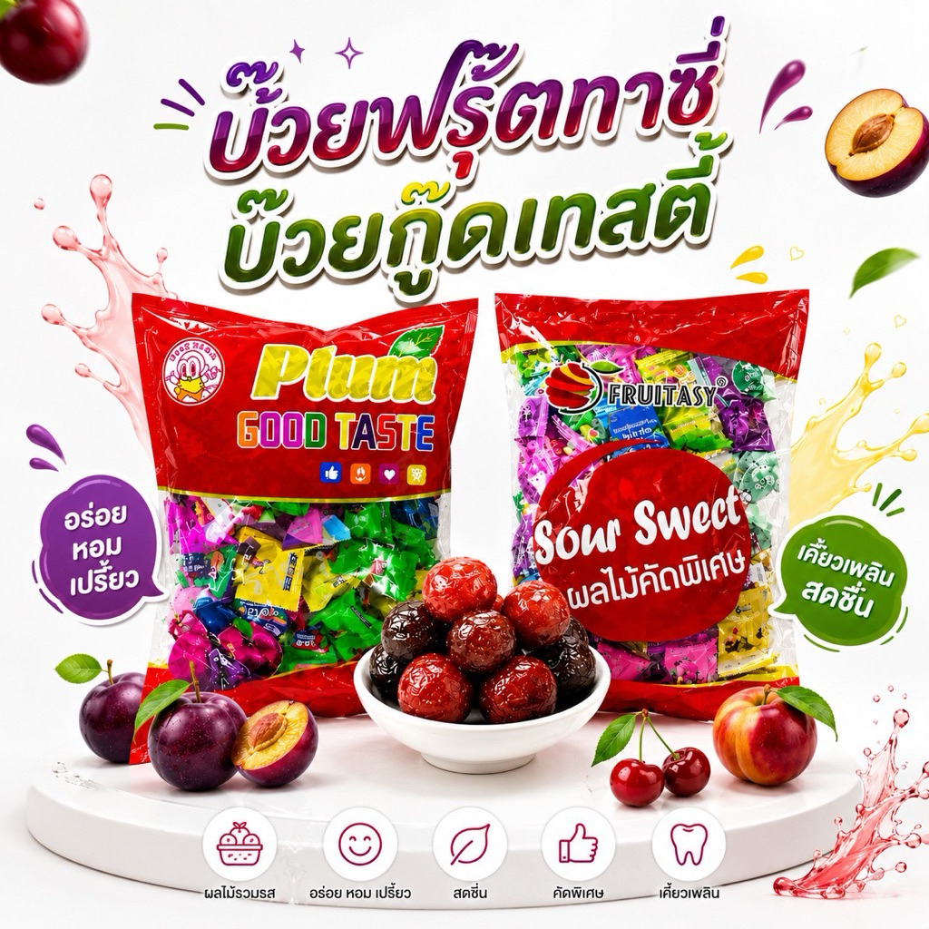 บ๊วยรวมรส บ๊วยฟรุ๊ตทาซี่ บ๊วย Plum taste รวมรสขนาด 1 กิโล