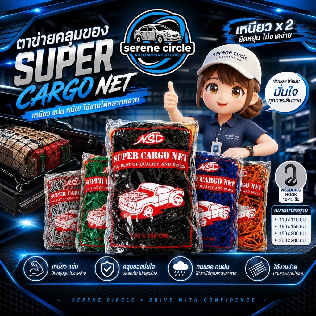 [พร้อมส่ง] NSC ตาข่ายคลุมท้ายรถกระบะ ตาข่ายคลุมสัมภาระ แร็คหลังคา เกรดพรีเมียม เหนียว ยืดหยุ่นสูง ฟรี! ตะขอ 10 ตัว