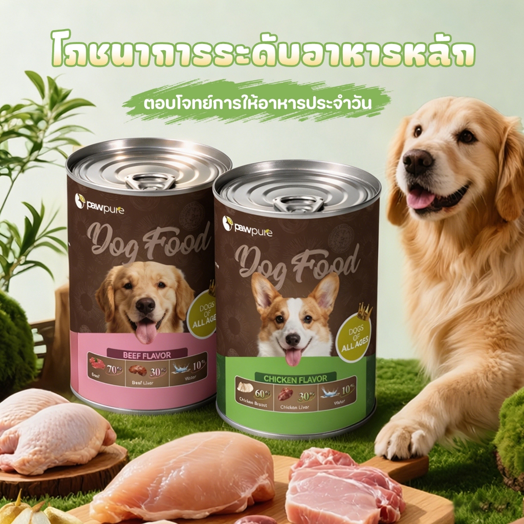 【PAW PURE】อาหารสุนัขกระป๋อง 430G สูตรพรีเมียม รสไก่ เนื้อวัว แซลมอน โภชนาการครบถ้วน