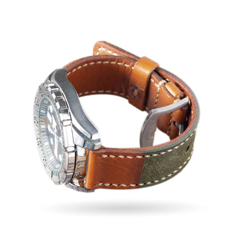 สายนาฬิกาข้อมือหนังแท้, Handmade Vintage 117,Leather Watch strap, (MS) Style, Italian Veg Tanned