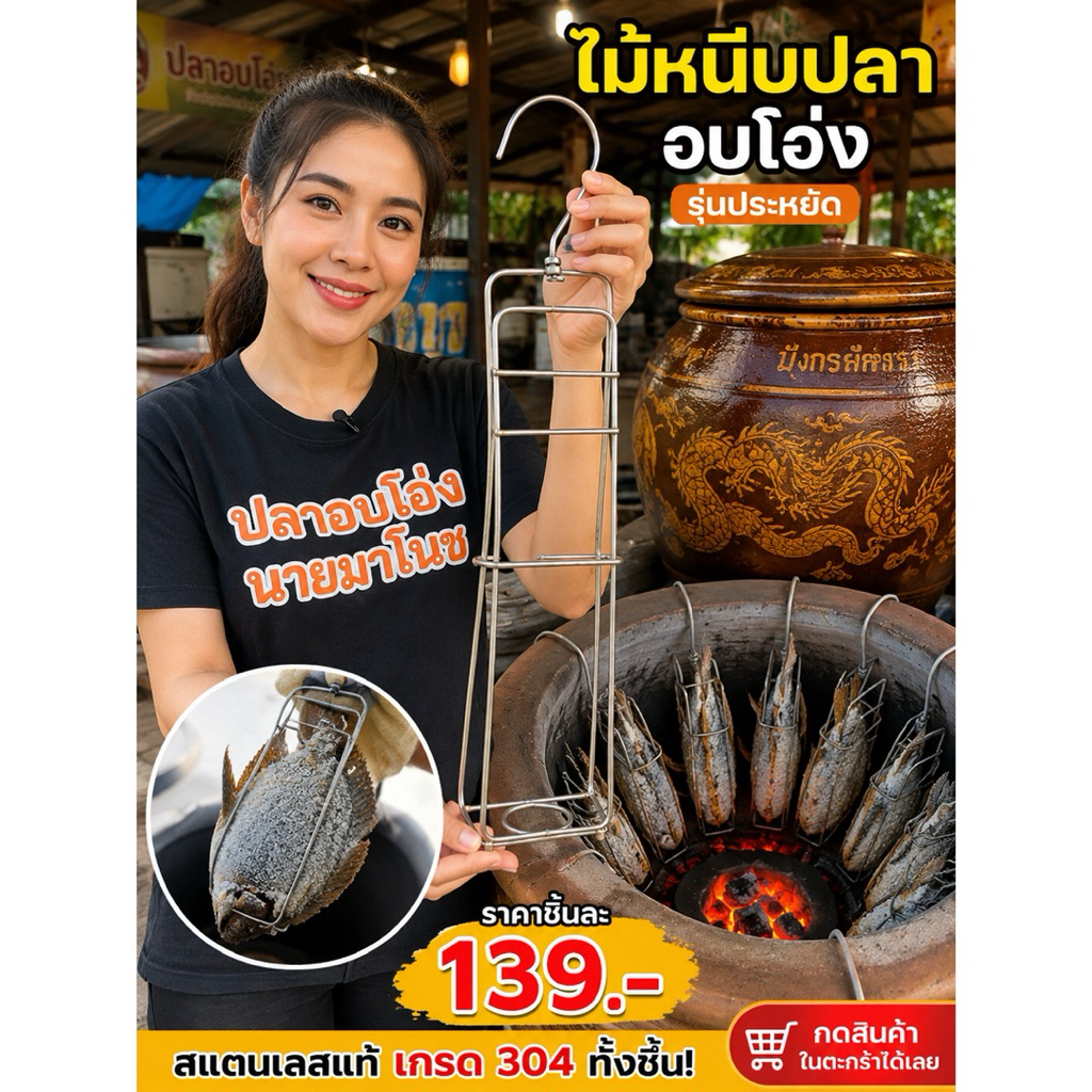 ••รุ่นประหยัดงบ•• ชิ้นละ 139.- ไม้หนีบปลาอบโอ่งสแตนเลส 304 ไม่เป็นสนิม