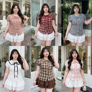 (มีถึงอก40 กด Size2 )เสื้อคอบัวลายจุด เสื้อคอบัว Polka Dot เสื้อคอบัวลายสก็อต💗เสื้อคอบัวสาวอวบ เสื้อผ้าผู้หญิง