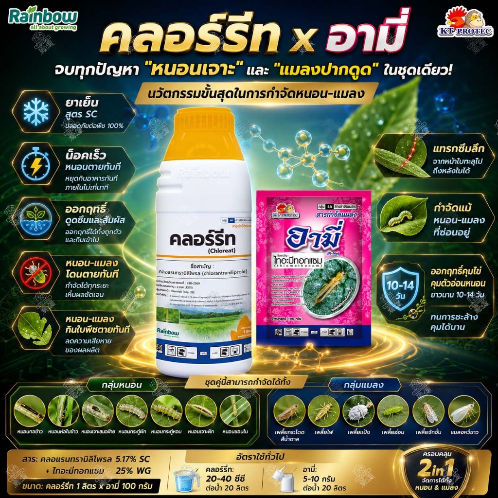 ‼️12ชุด‼️ คลอแรนทรานิลิโพรล 1 ลิตร + อามี่ 100g ใช้แบบ พรีวาธอน หนอนกอ หนอนเจาะ หนอนกระทู้ เพลี้ยไฟ