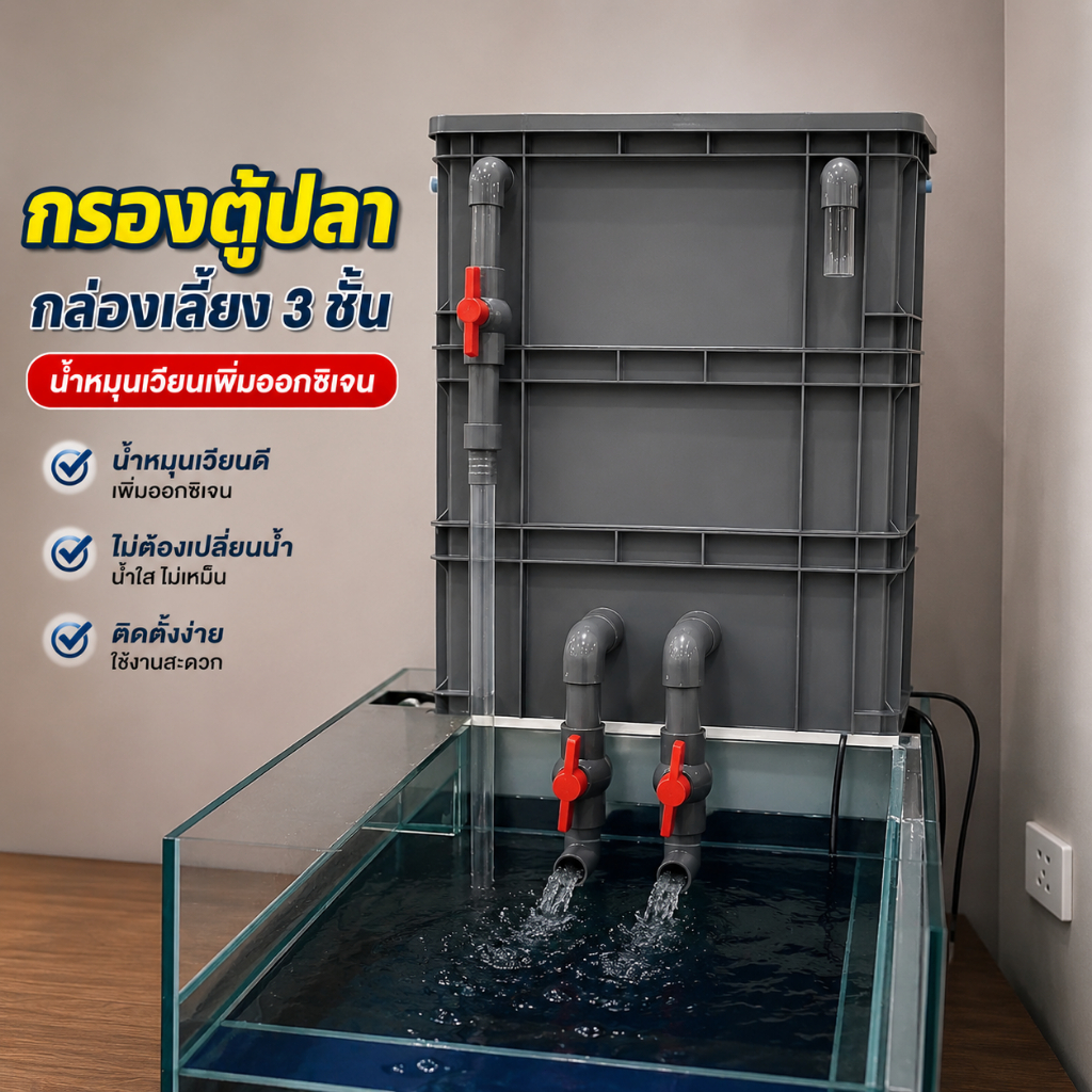 กล่องกรองตู้ปลา 3ชั้น ปกป้องสุขภาพของปลา ไม่ต้องเปลี่ยนน้ำ ทำให้น้ำสะอาด เพิ่มออกซิเจน กรองตู้ปลา