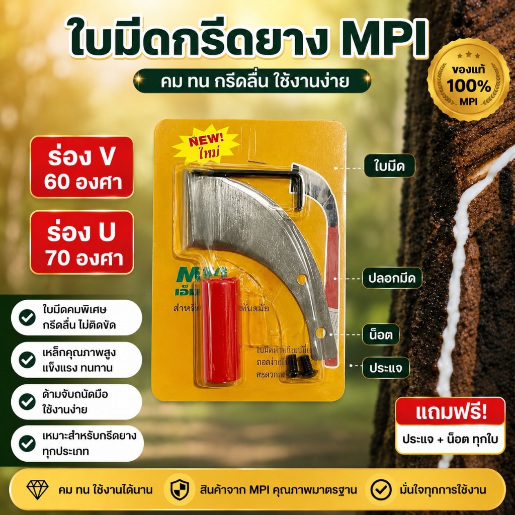 ใบมีดกรีดยาง MPI ร่องแคบ ร่อง V มีดกรีดยาง  ร่องประมาณ 60 องศา ใช้ง่ายถอดง่าย สะดวกกว่าที่คุณคิด