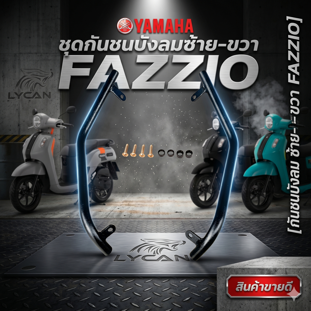 (Front guard FZO-01) กันชนบังลม ซ้าย-ขวา YAMAHA FAZZIO ทรงศูนย์ สีดำ สำหรับปี 2023-2025 😎a😎