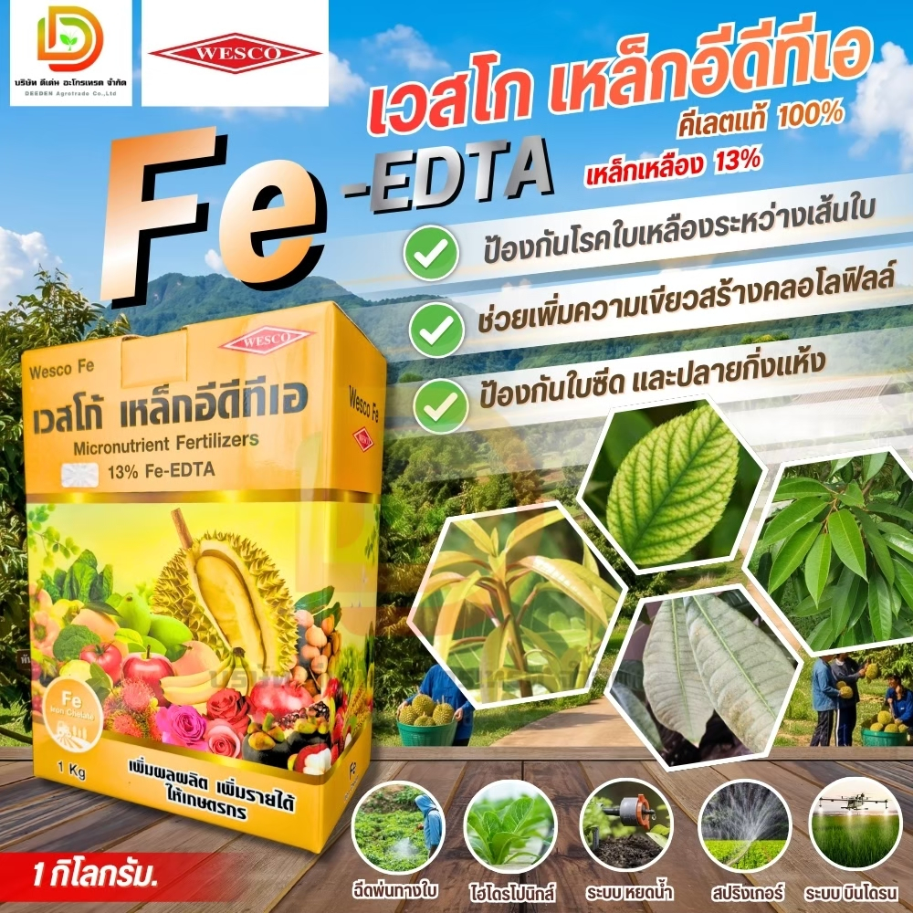 เวสโก้ เหล็ก 13% (เหล็กเหลือง) ขนาด 1kg ธาตุอาหารเสริม ธาตุเหล็ก EDTA FE 13%