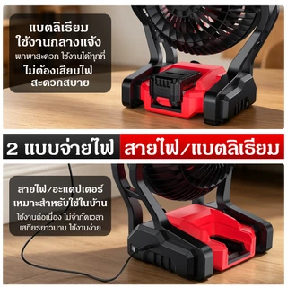พัดลมลิเธียมกลางแจ้งขนาด12นิ้ว สามารถตั้งกลับหัวหรือแขวนได้ ใช้ชาร์จไฟหรือเสียบปลั๊กได้สองระบบ เป่าลมต่อเนื่อง12ชั่วโมง