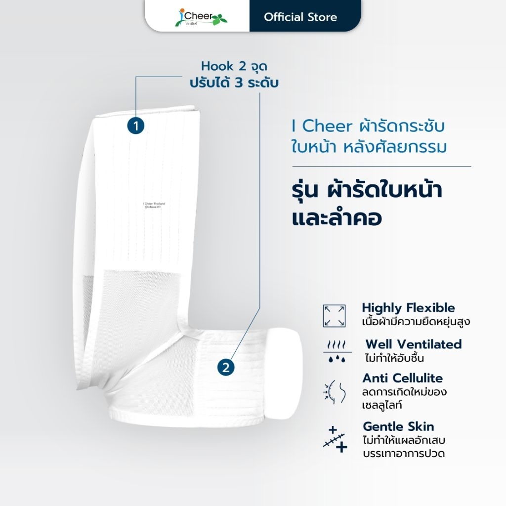I cheer Face&neck ผ้ารัดหน้าและลำคอ หลังการทำศัลยกรรม หรือดูดไขมันเหนียง ตัดกราม เหลาโหลกแก้ม ตัดไขมันกระพุงแก้ม ดึงหน้า