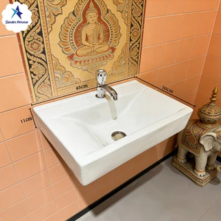 Wall-mounted ceramic basin อ่างล้างหน้าเซรามิกทรงสี่เหลี่ยมแบบแขวน 41*38*18 ฟรีท่อระบายน้ำ
