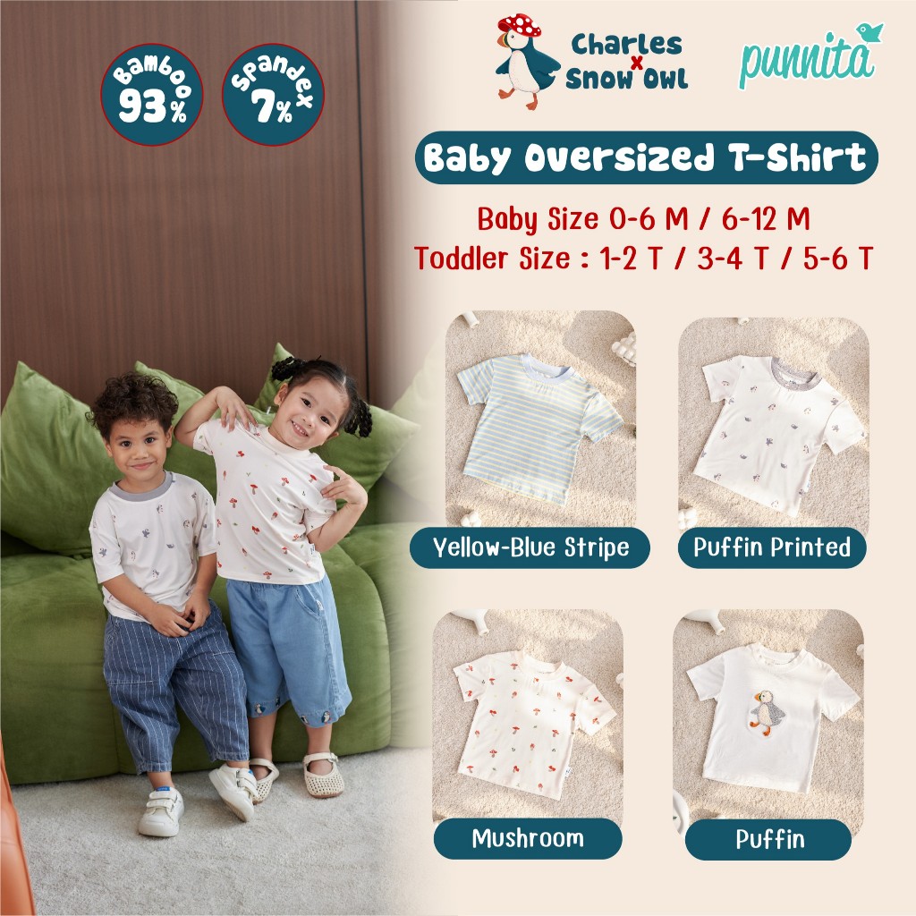 Charles x Snow Owl เสื้อ Oversized T-Shirt 0 - 6 ขวบ วัสดุจากผ้าใยไผ่พรีเมี่ยม