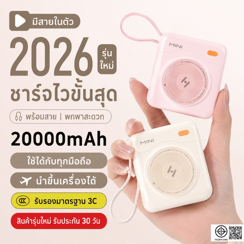 [TIS+CCC] Enovo Power Bank 20000mAh 22.5W ชาร์จเร็ว PD มีสาย Type‑C+Lightn ในตัว จอ LED ชาร์จพร้อมกัน 3 เครื่อง แบตสำรอง