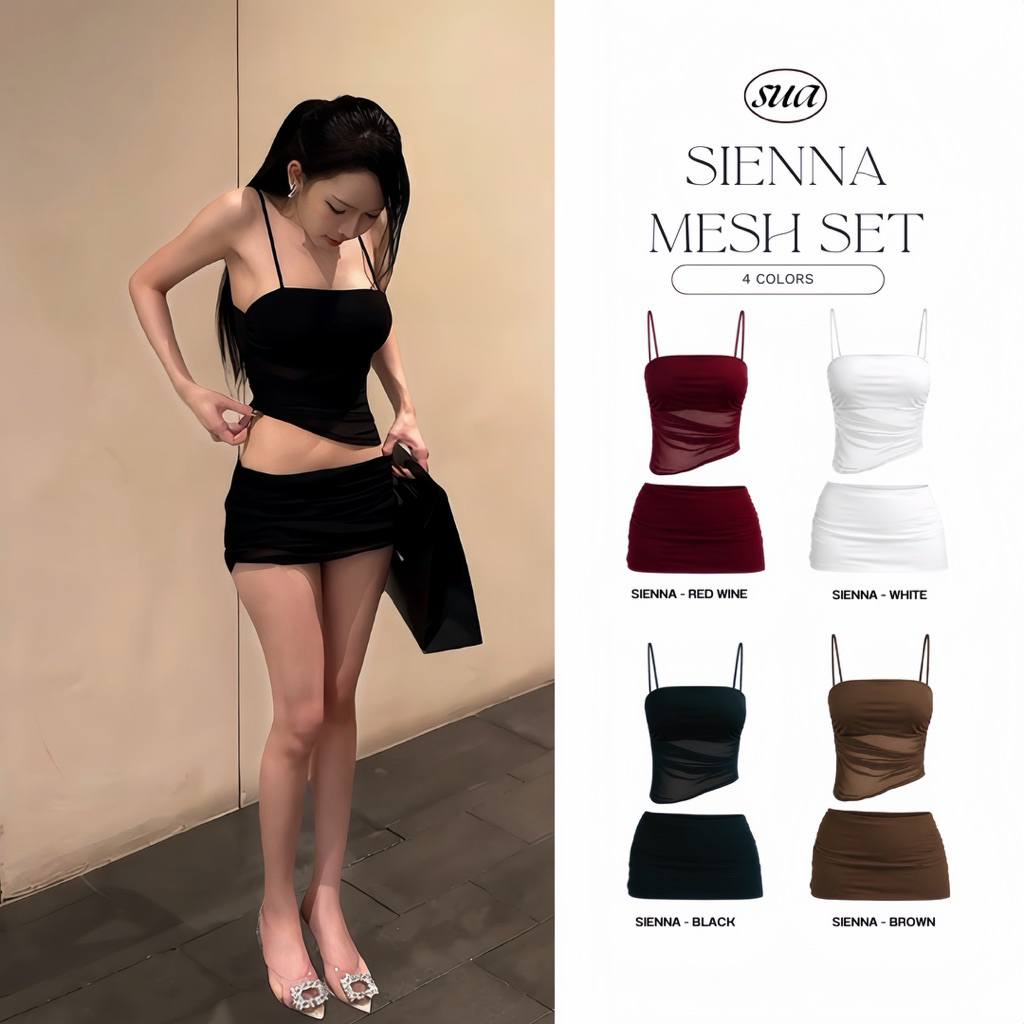 ‼️ส่งไวมีส่งด่วน‼️ [SUACLOTHE] SIENNA MESH SET เซ็ท 2 ชิ้น สายเดี่ยวซีทรูและกระโปรง พร้อมส่ง