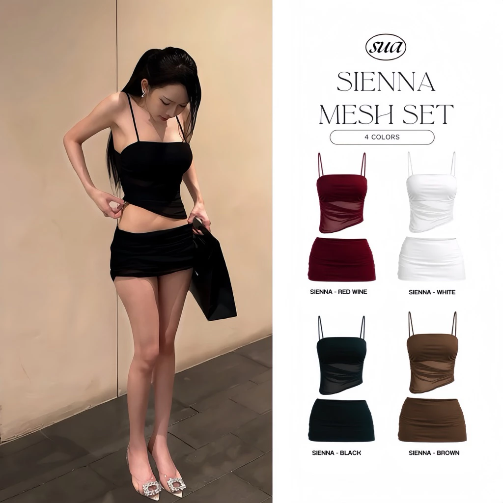 ‼️ส่งไวมีส่งด่วน‼️ [SUACLOTHE] SIENNA MESH SET เซ็ท 2 ชิ้น สายเดี่ยวซีทรูและกระโปรง พร้อมส่ง