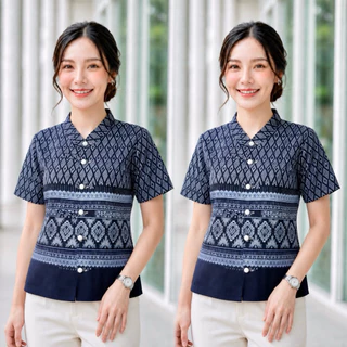 เสื้อคอจีน 5กระดุมมุก ลายไทยประยุกต์ (5สี)