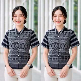 เสื้อคอจีน 5กระดุมมุก ลายไทยประยุกต์ (5สี)