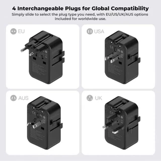 (ใหม่ล่าสุด) Eloop C48 หัวแปลงปลั๊กไฟ PD45W Universal Travel Adapter หัวปลั๊ก4แบบ Port Type-C / USB-A ใช้งานทั่วโลก