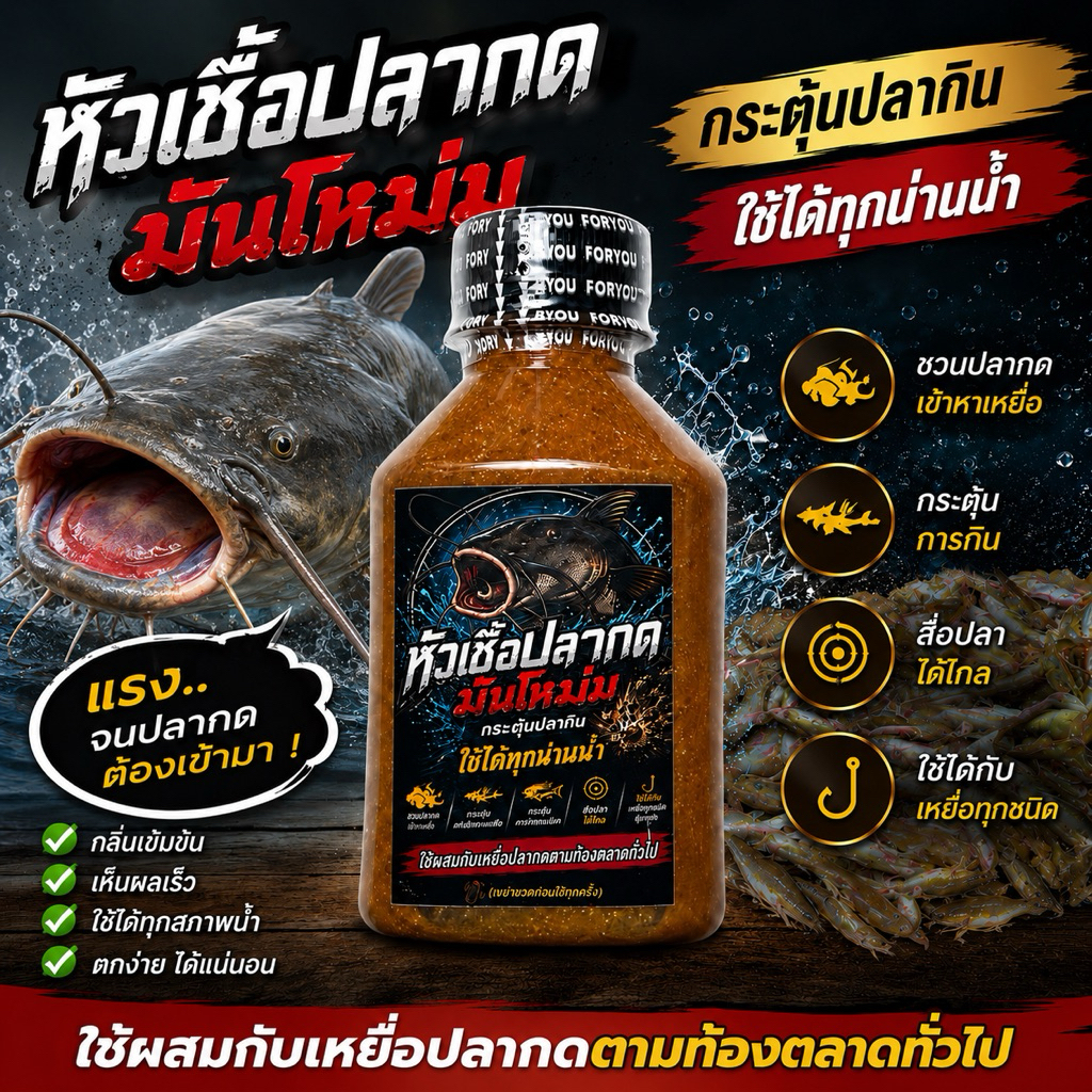หัวเชื้อปลากด 150ml ใช้ผสมเหยื่อปลากด ดึงดูดปลากดให้กินเหยื่อได้ดีขึ้น ช่วยล่อปลาได้ไกล ช่วยการแตกตัวของกลิ่นเหยื่อ