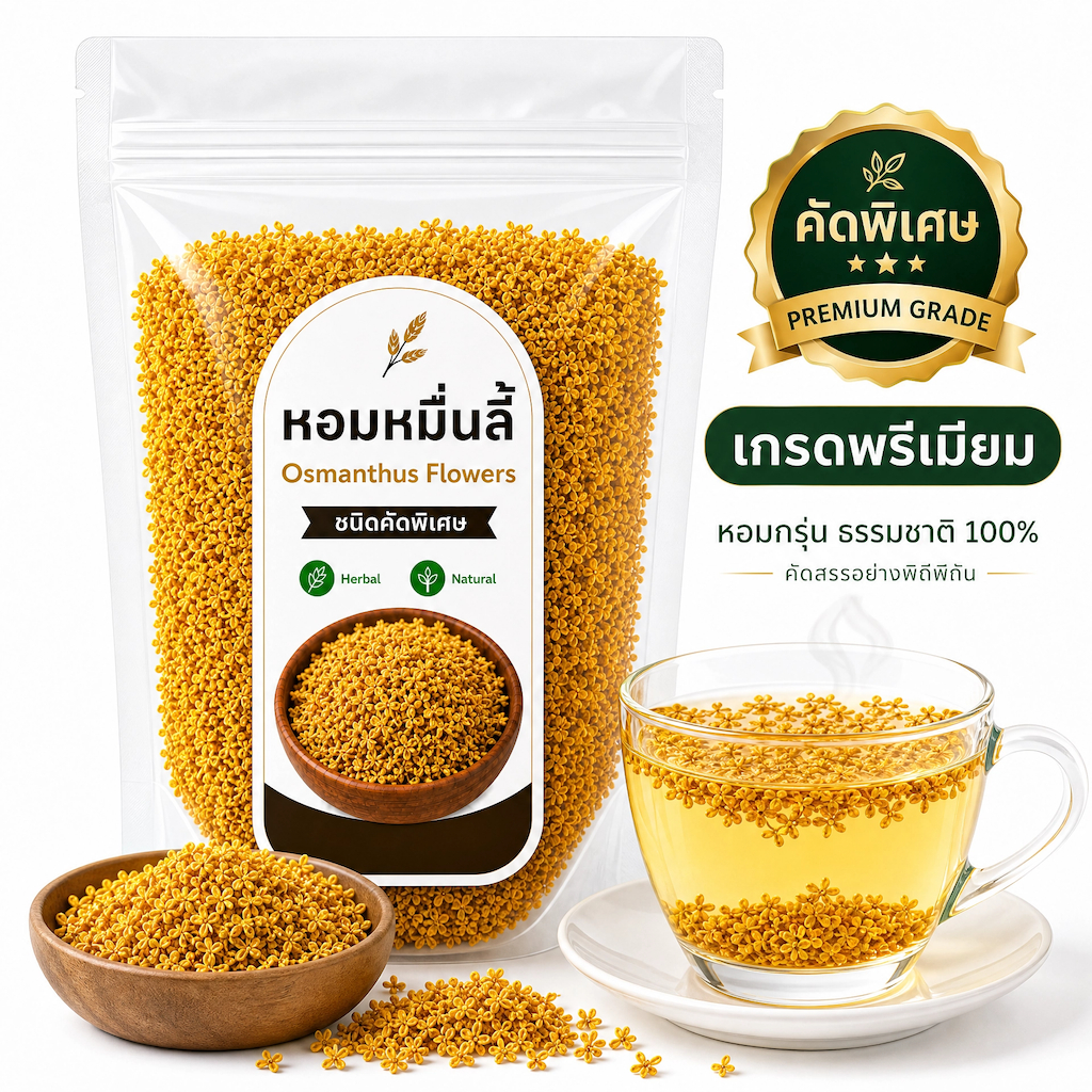 ดอกหอมหมื่นลี้แห้ง Osmanthus Flowers เกรดพรีเมียม คัดพิเศษ | หอมกรุ่นธรรมชาติ 100% | ชงชา ผสมชาอื่น ทำขนม | ไม่ใส่สารกัน
