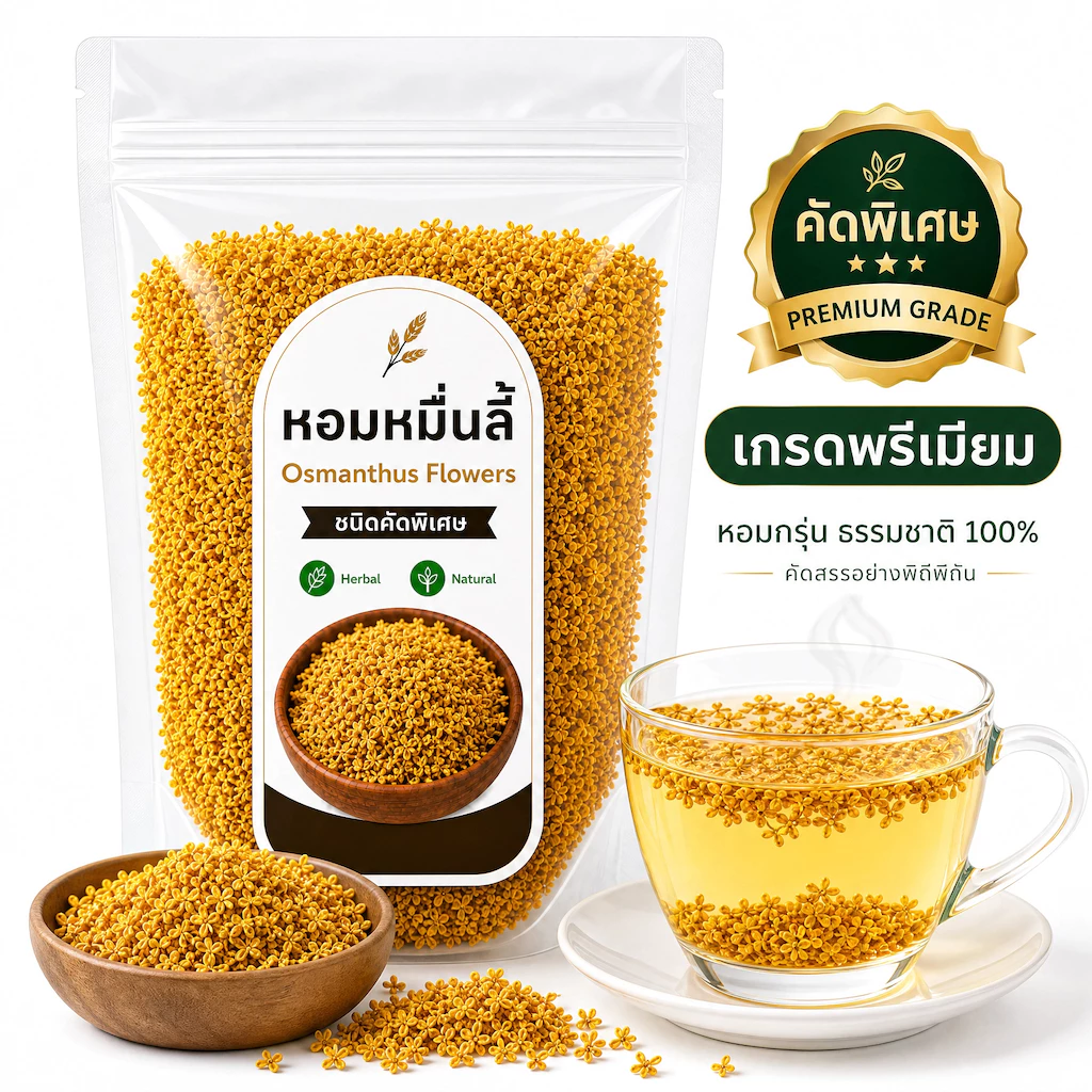 ดอกหอมหมื่นลี้แห้ง Osmanthus Flowers เกรดพรีเมียม คัดพิเศษ | หอมกรุ่นธรรมชาติ 100% | ชงชา ผสมชาอื่น ทำขนม | ไม่ใส่สารกัน