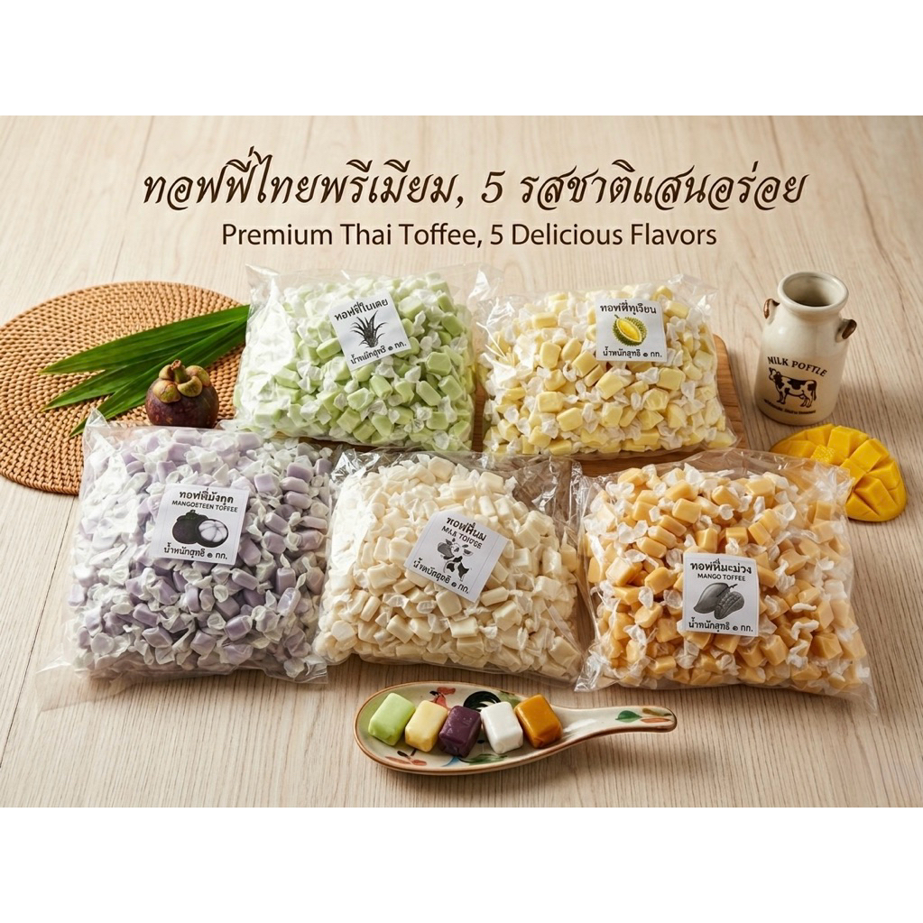 ท๊อปฟี่โบราณ ลูกอม นมแท้ 5 รสชาติ 1 กิโลกรัม