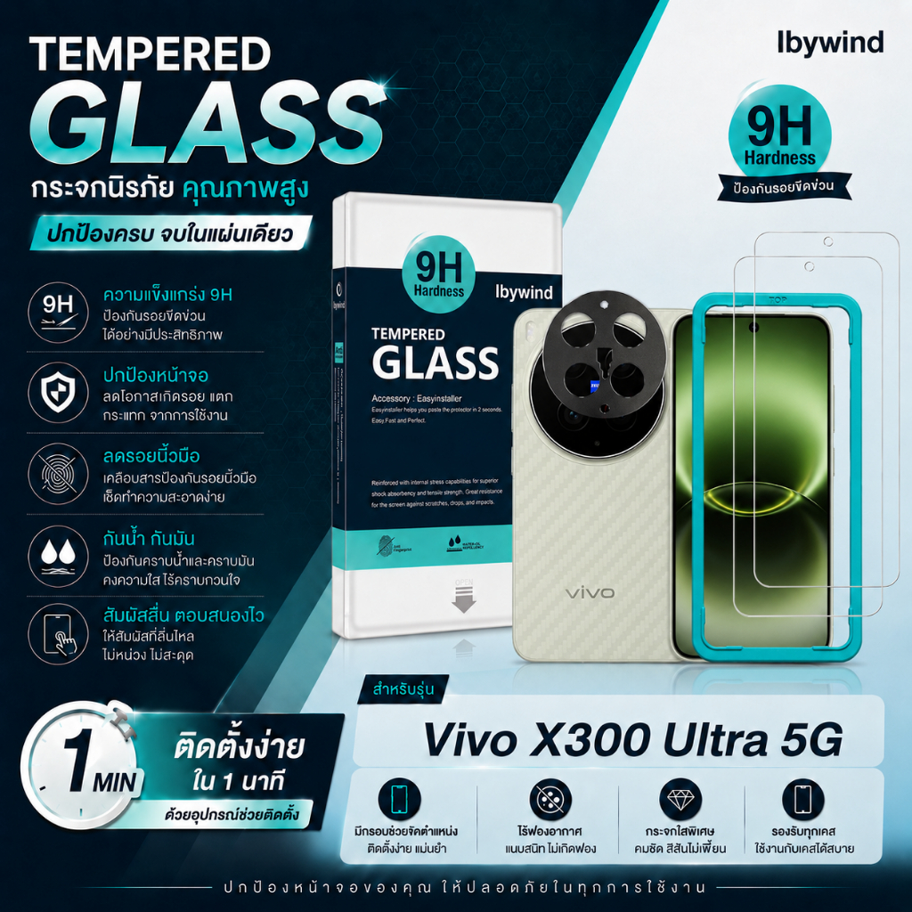 ฟิล์ม Vivo X300 Ultra 5G ฟิล์มกระจก ibywind ของแท้ แถมฟิล์มหลังและกันเลนส์กล้อง ส่งจากไทย