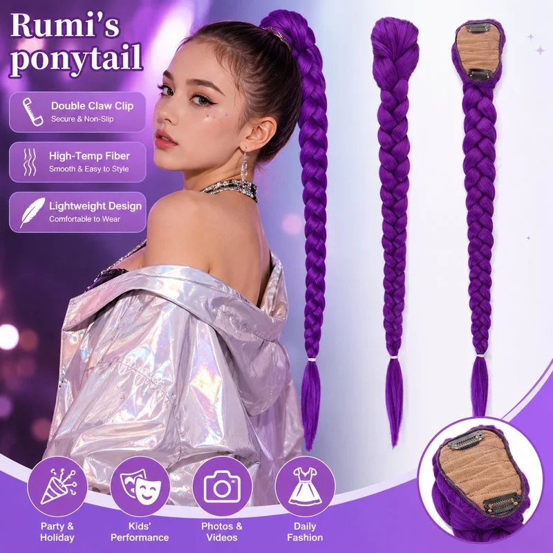 แฮร์พีชหางม้า Rumi สีม่วง 66cm ผมเปียยาว 165g สำหรับเด็ก ผู้ใหญ่ และงานคอสเพลย์ ใช้กับชุดคอสเพลย์