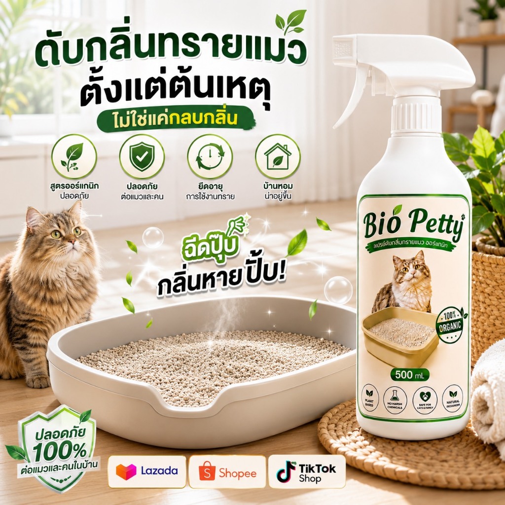 Bio Petty สเปรย์ดับกลิ่นทรายแมว สูตรออร์แกนิก 500 ml