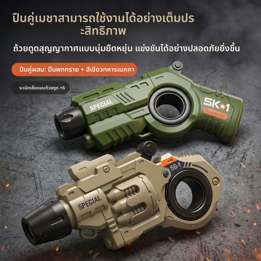 ปืนยิงกระสุนขนาดเล็กสำหรับคลายเครียด ปืนของเล่นหมุนได้ ของขวัญสำหรับเด็กผู้ชาย ปืนพกแบบรีโวลเวอร์