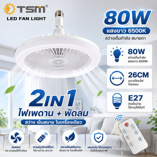 พัดลมโคมไฟ ไฟเพดาน led 80W หลอดไฟกลม LED Bulb Light พัดลมติดเพดาน หลอดไฟในบ้าน