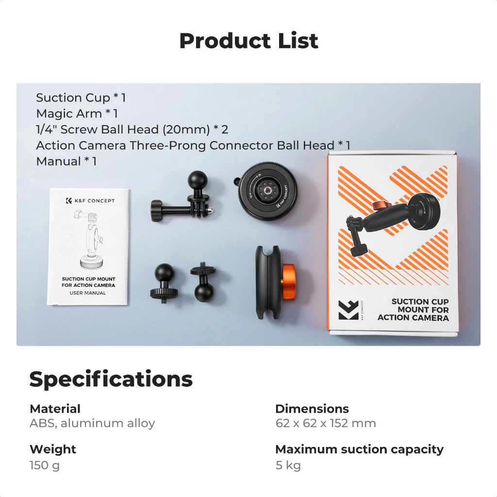 K&F CONCEPT Suction Cup Mount ที่ตั้งกล้องแบบตัวดูด สําหรับ Gopro /DJI OSMO Action /Insta360 thumbnail 9