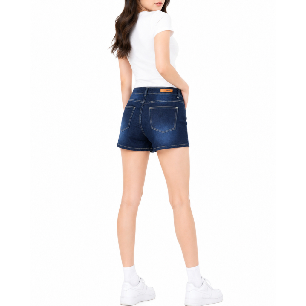 MEDIA JEANS กางเกงยีนส์ ผู้หญิง ทรงขาสั้น ผ้ายืด สีน้ำเงินเข้ม (SN:WS01/2)