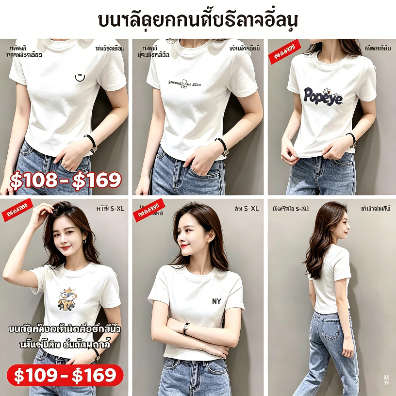 September Slim Fit เสื้อยืดสีขาวผ้าฝ้ายแท้ ทรงกระชับรูปร่าง ลายพิมพ์น่ารัก ใส่ประจำวัน พร้อมส่งทั่วไทย