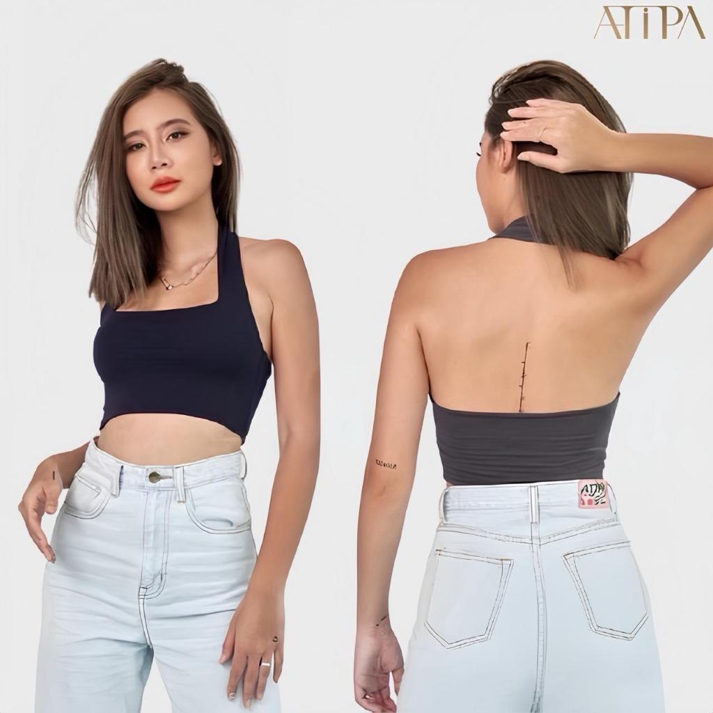 Atipashop - Halo Top | เสื้อครอปคล้องคอดีไซน์คอเหลี่ยม ผ้าเรย่อน ยืดนุ่มเด้ง
