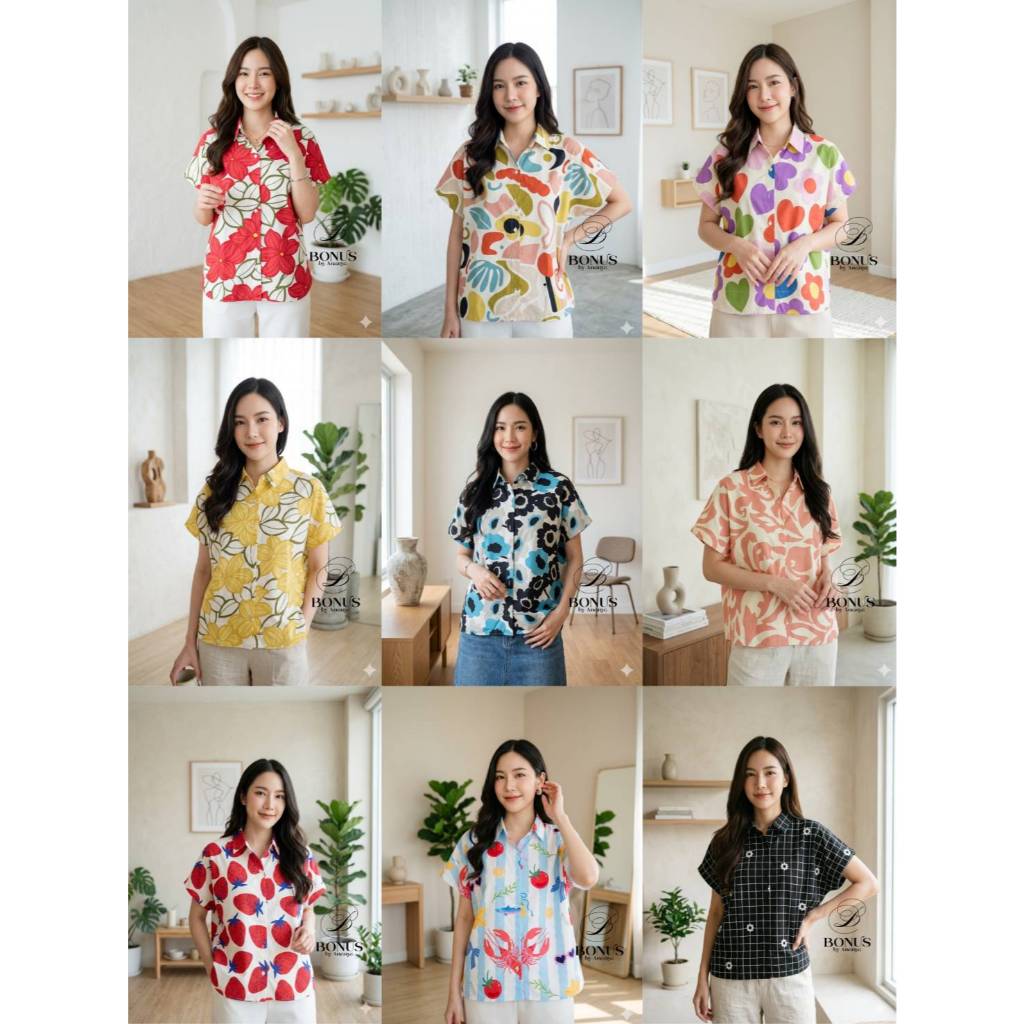 เสื้อคอปกเชิ้ตแขนสั้น ผ้าคอตตอนญี่ปุ่น ป้ายBonus by Ananya 1862569