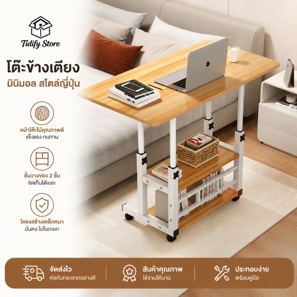 โต๊ะข้างเตียง bedside table ต๊ะข้างเตียง โต๊ะคอมข้างเตียง โต๊ะคอม ปรับความสูงได้ ใช้งานได้หลายฟังก์ชั่น