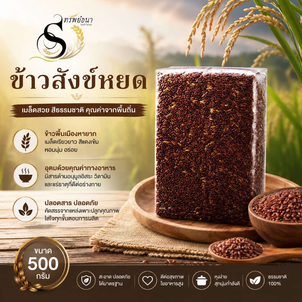 ข้าวสังข์หยด ขนาด500กรัม หุงง่าย อร่อยได้ทุกวัน ตราทรัพย์ธนา