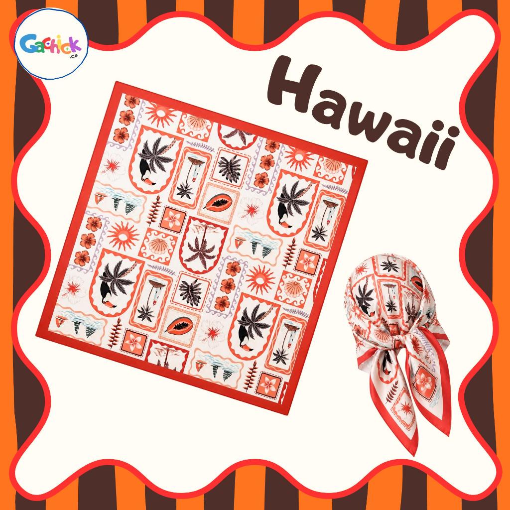Gachick [พร้อมส่งจากไทย] Hawaii ผ้าโพกผม ที่คาดหัว ผ้าพันคอพิมพ์ลายดอกไม้หรูหรา 70ซม. ผ้าไหมเทียม